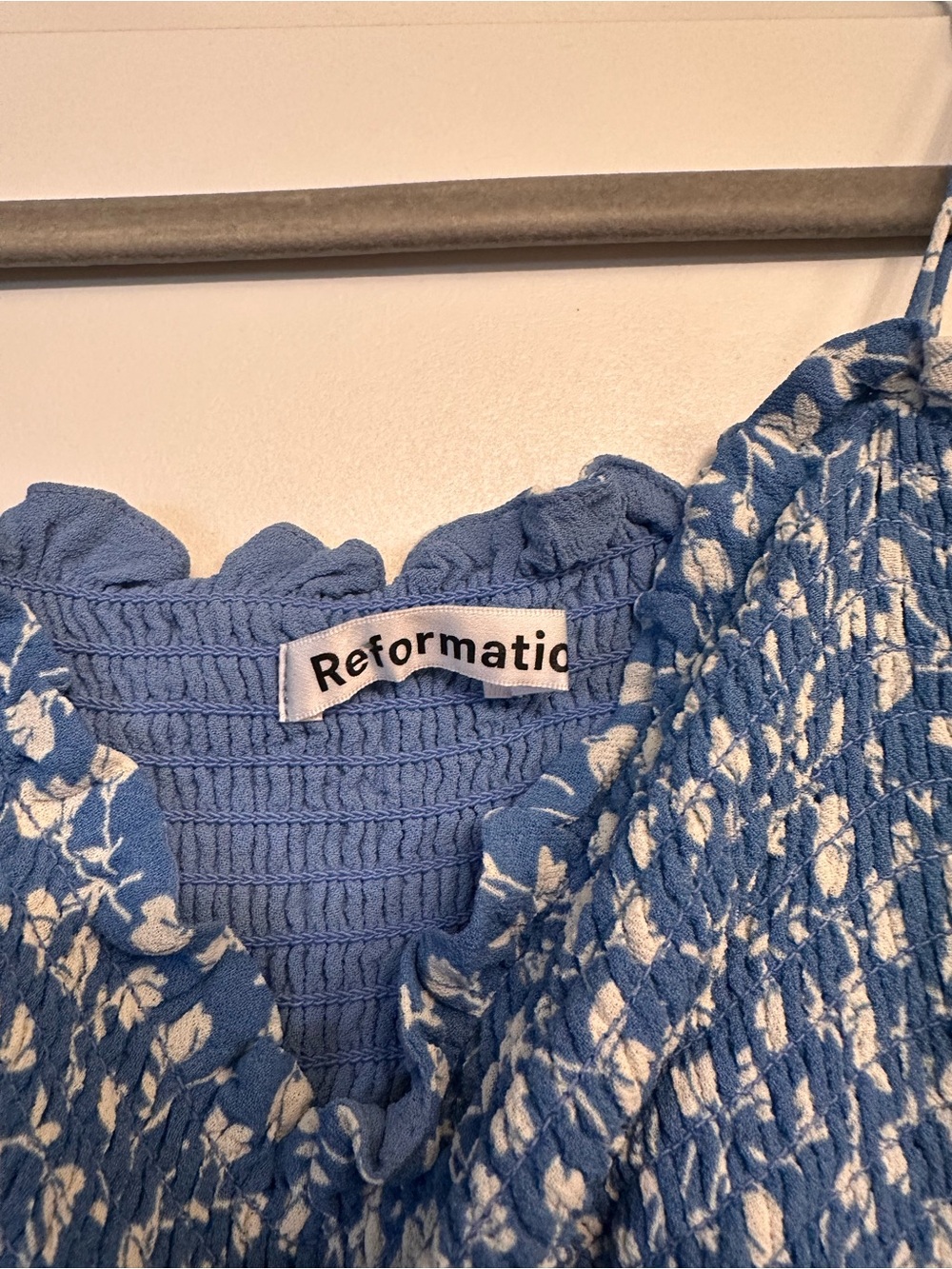 Reformation Blue Floral Smocked Maxi Dress Skirt - Picture 2 of 2